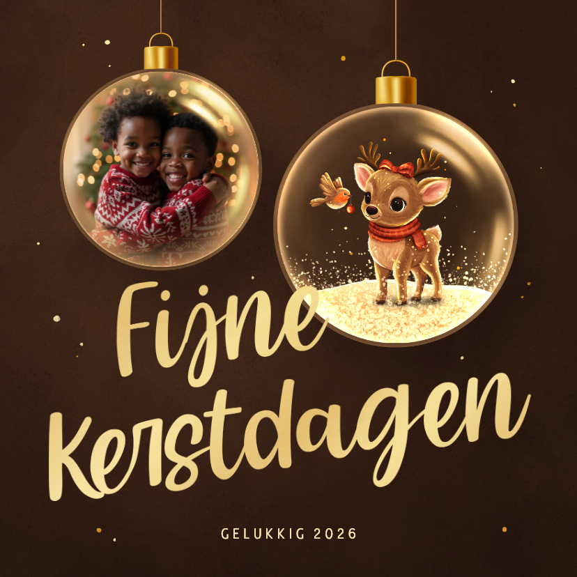 Kerstkaarten - Sprankelende kerstkaart lief hertje en foto in kerstbal