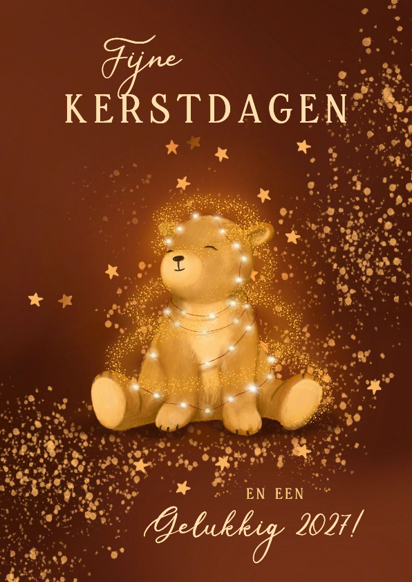 Sprankelende kerstkaart met beertje en lampjes - Kerstkaarten Kerstkaarten - Sprankelende kerstkaart met beertje en lampjes