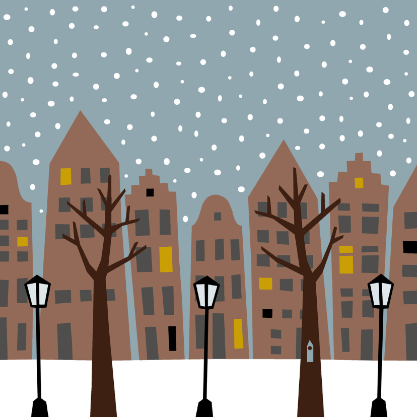 Stad in de sneeuw overdag - Kerstkaarten Kerstkaarten - Stad in de sneeuw overdag