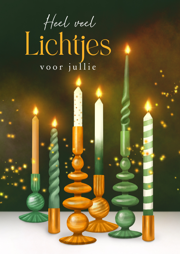 Kerstkaarten - Sterkte feestdagen hippe kaarsen lichtjes denken aan