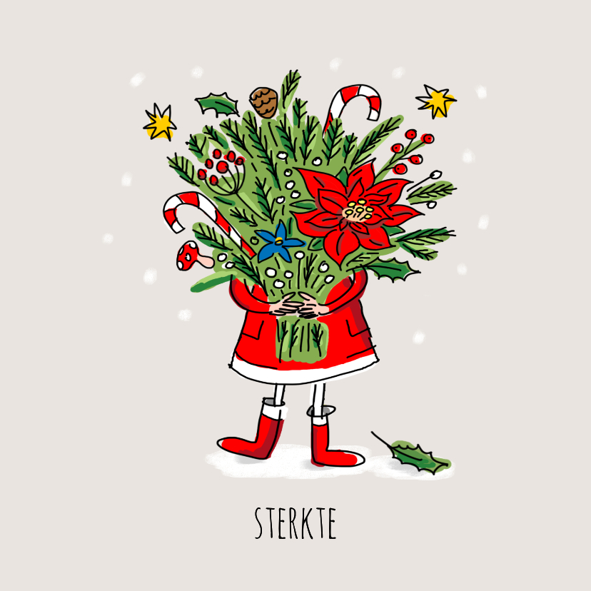 Sterkte kerstkaart met kerstboeket - Kerstkaarten Kerstkaarten - Sterkte kerstkaart met kerstboeket