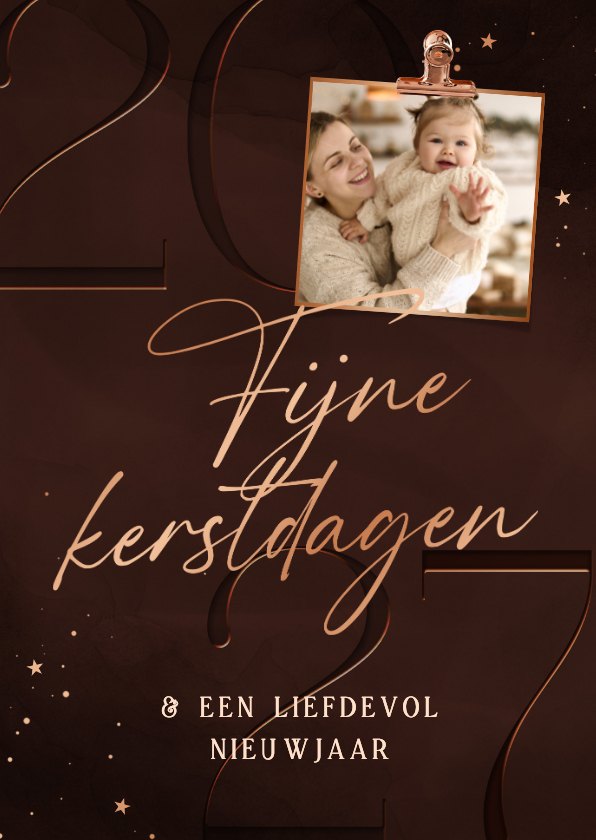 Stijlvol kerstkaartje 2027 fijne kerstdagen koper met foto - Kerstkaarten Kerstkaarten - Stijlvol kerstkaartje 2027 fijne kerstdagen koper met foto