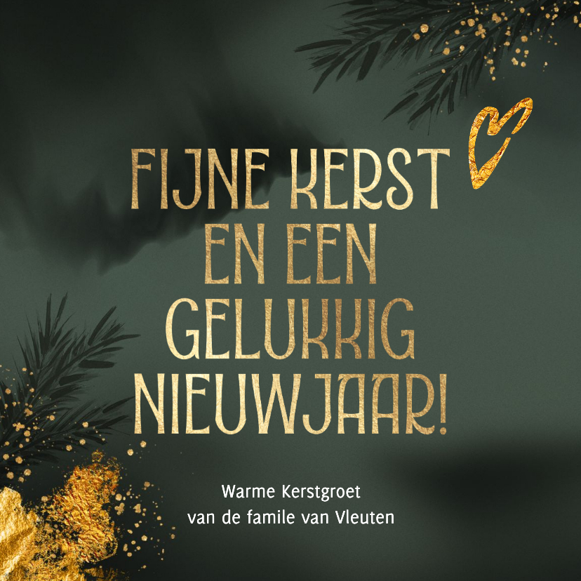 Stijlvol kerstkaartje goud tekst en hartje - Kerstkaarten Kerstkaarten - Stijlvol kerstkaartje goud tekst en hartje
