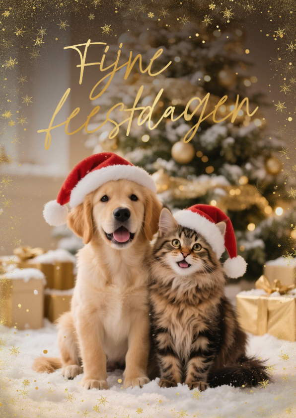 Stijlvol kerstkaartje grote foto fijne feestdagen goud - Kerstkaarten Kerstkaarten - Stijlvol kerstkaartje grote foto fijne feestdagen goud