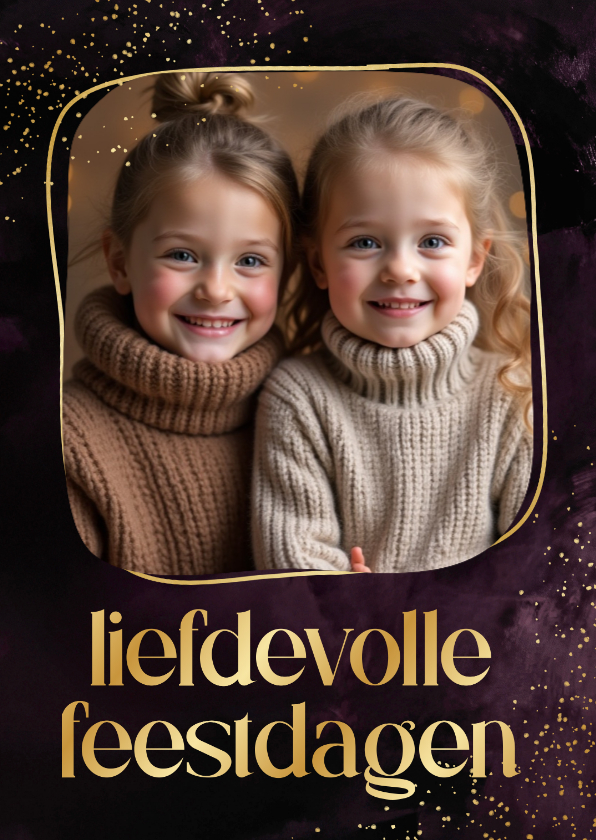 Stijlvol kerstkaartje liefdevolle feestdagen foto paars goud - Kerstkaarten Kerstkaarten - Stijlvol kerstkaartje liefdevolle feestdagen foto paars goud