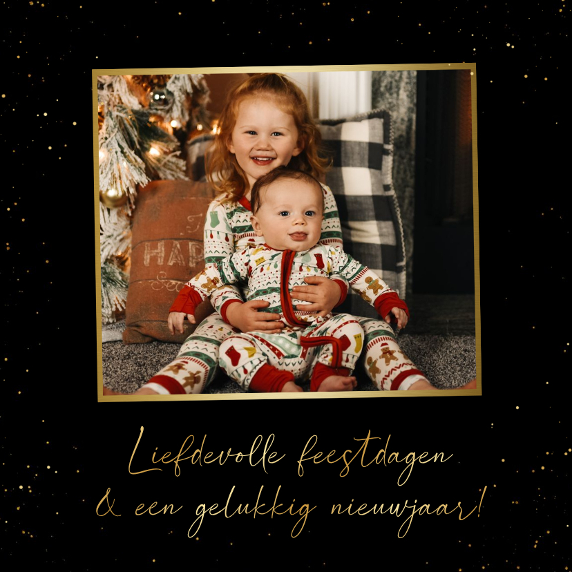 Stijlvol kerstkaartje met gouden spettertjes en foto - Kerstkaarten Kerstkaarten - Stijlvol kerstkaartje met gouden spettertjes en foto