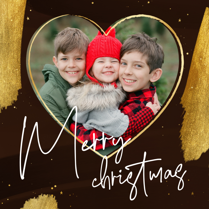 Stijlvol kerstkaartje typografie gouden verf met foto - Kerstkaarten Kerstkaarten - Stijlvol kerstkaartje typografie gouden verf met foto