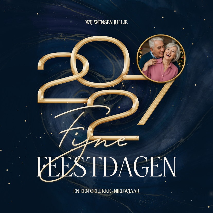 Stijlvolle 2027 kerstkaart met marmer swirl - Kerstkaarten Kerstkaarten - Stijlvolle 2027 kerstkaart met marmer swirl