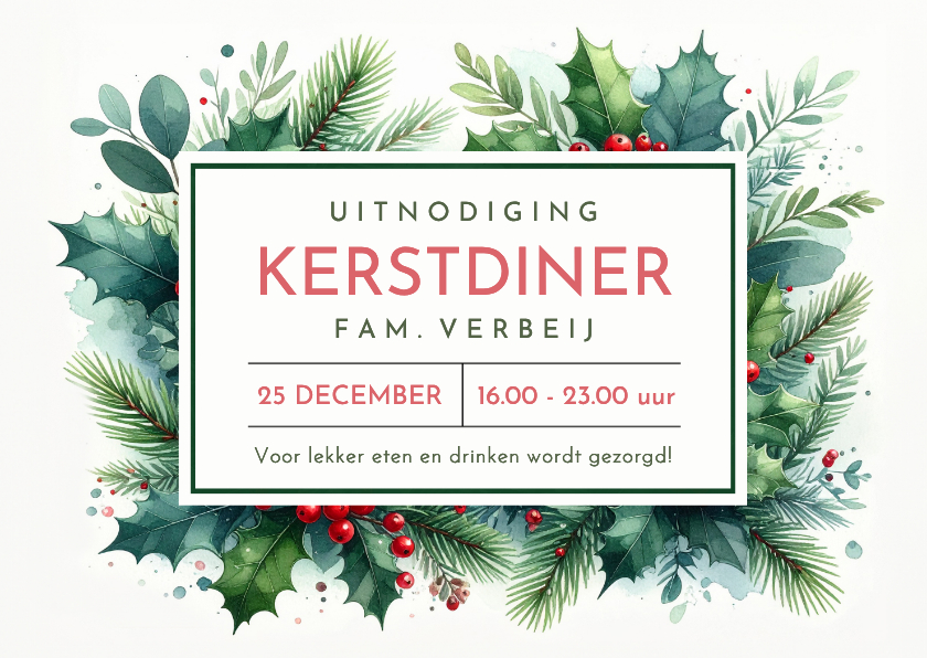 Stijlvolle botanische uitnodiging kerstdiner met takjes - Kerstkaarten Kerstkaarten - Stijlvolle botanische uitnodiging kerstdiner met takjes