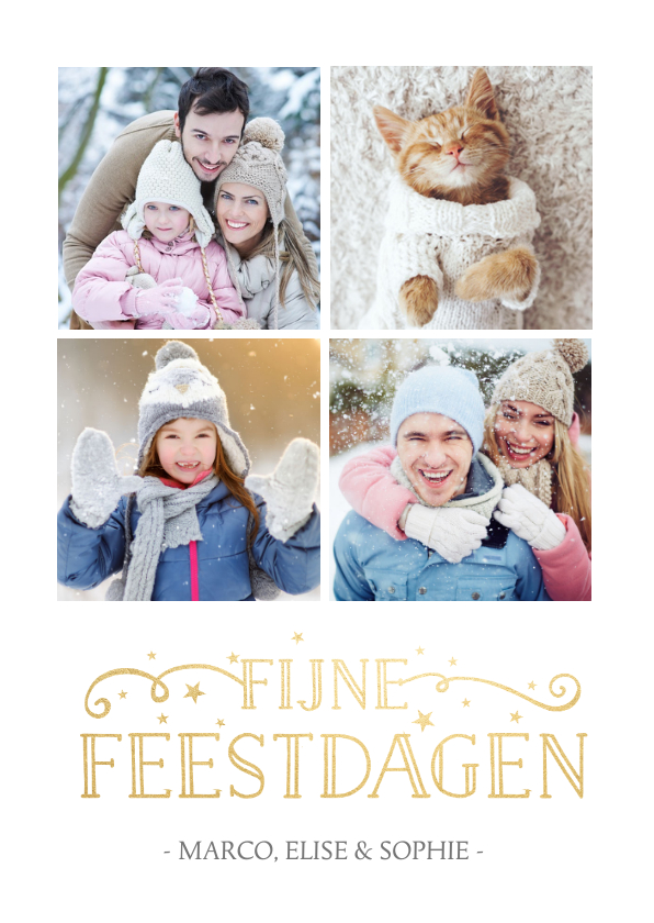 Stijlvolle enkele fotocollage kerstkaart met 4 foto's - Kerstkaarten Kerstkaarten - Stijlvolle enkele fotocollage kerstkaart met 4 foto's