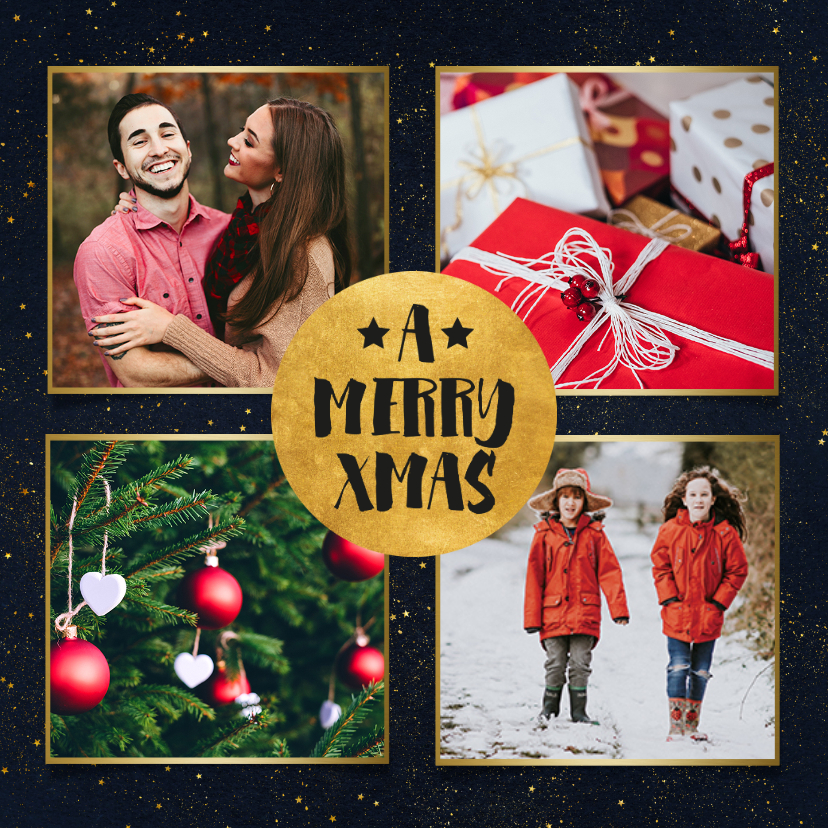 Stijlvolle foto kerstkaart met gouden cirkel en typografie - Kerstkaarten Kerstkaarten - Stijlvolle foto kerstkaart met gouden cirkel en typografie