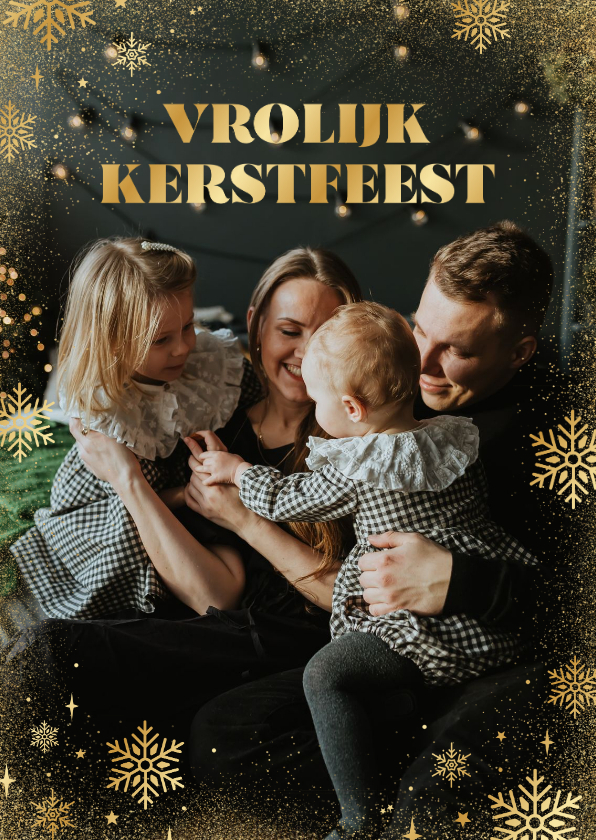 Stijlvolle foto kerstkaart met gouden sneeuwvlokken - Kerstkaarten Kerstkaarten - Stijlvolle foto kerstkaart met gouden sneeuwvlokken