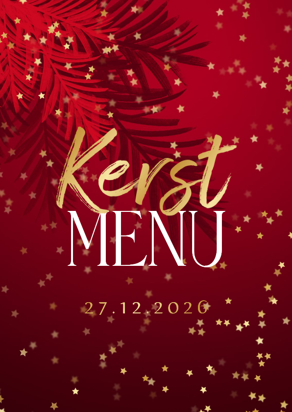 Stijlvolle kaart kerstmenu botanische bladeren sterren goud - Kerstkaarten Kerstkaarten - Stijlvolle kaart kerstmenu botanische bladeren sterren goud