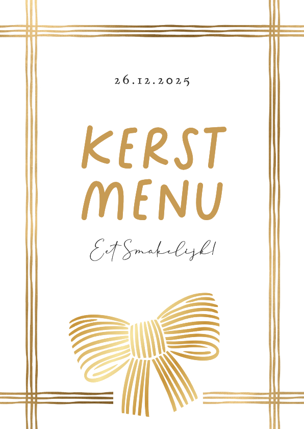 Stijlvolle kaart kerstmenu strik lint goud minimalistisch - Kerstkaarten Kerstkaarten - Stijlvolle kaart kerstmenu strik lint goud minimalistisch
