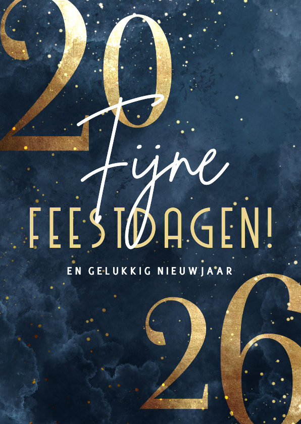 Stijlvolle kerstkaart 2026 goudlook met sparkles - Kerstkaarten Kerstkaarten - Stijlvolle kerstkaart 2026 goudlook met sparkles