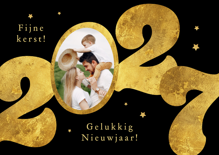 Stijlvolle kerstkaart 2027 goud sterren modern foto - Kerstkaarten Kerstkaarten - Stijlvolle kerstkaart 2027 goud sterren modern foto