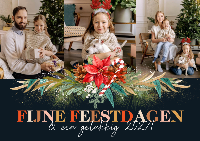 Stijlvolle kerstkaart botanische kersttakken collage sneeuw - Kerstkaarten Kerstkaarten - Stijlvolle kerstkaart botanische kersttakken collage sneeuw