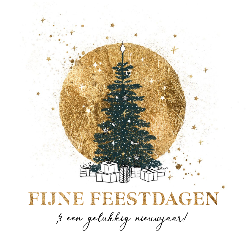 Stijlvolle kerstkaart cirkel goudlook kerstboom sterren - Kerstkaarten Kerstkaarten - Stijlvolle kerstkaart cirkel goudlook kerstboom sterren