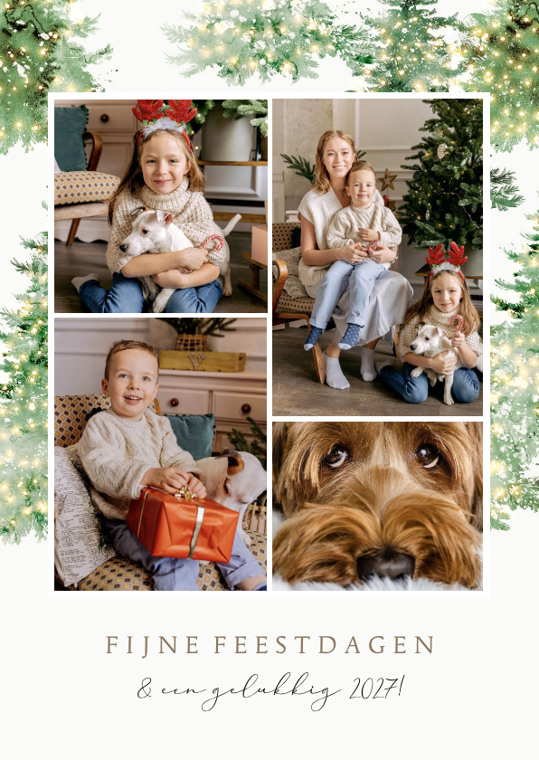 Stijlvolle kerstkaart collage watercolor kerstbomen lichtjes - Kerstkaarten Kerstkaarten - Stijlvolle kerstkaart collage watercolor kerstbomen lichtjes