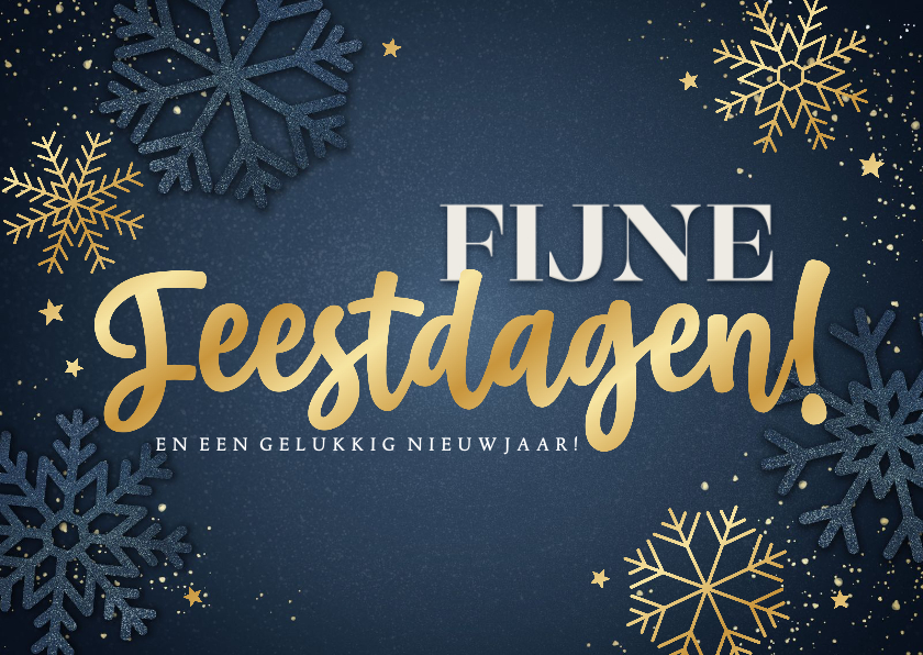 Kerstkaarten - Stijlvolle kerstkaart Fijne Feestdagen sneeuwvlokken sterren