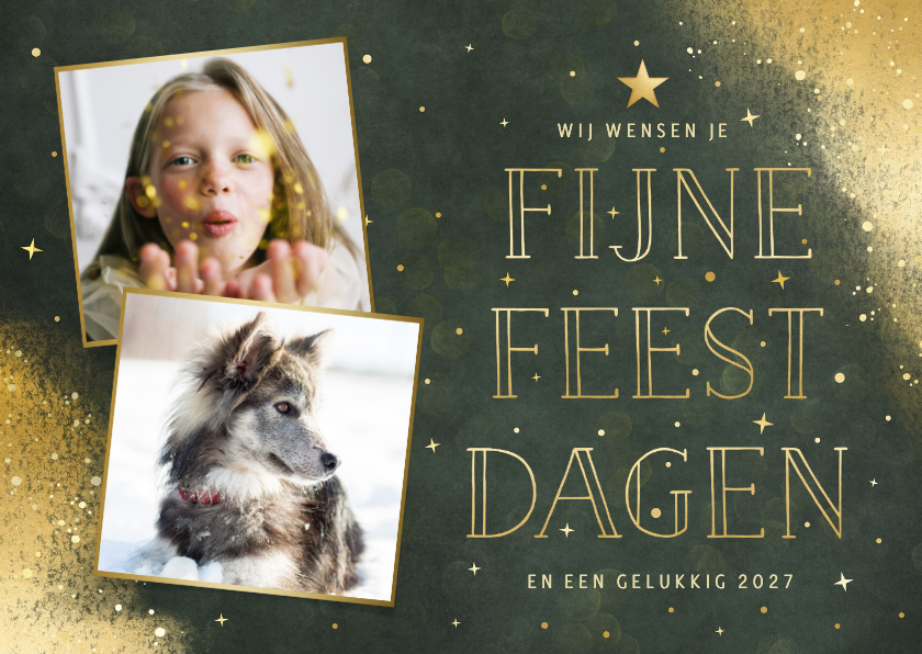 Stijlvolle kerstkaart fijne feestdagen sterren en foto's - Kerstkaarten Kerstkaarten - Stijlvolle kerstkaart fijne feestdagen sterren en foto's
