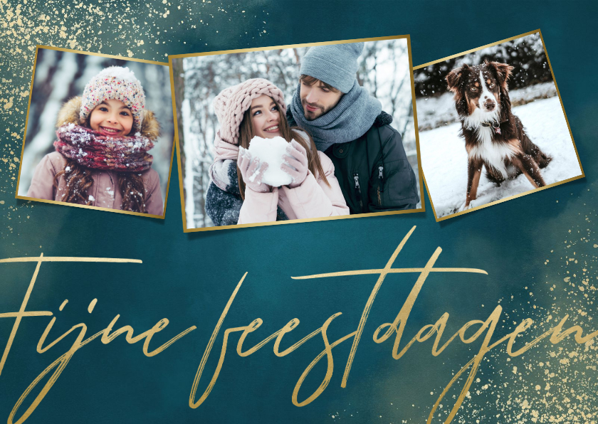 Stijlvolle kerstkaart fotocollage, Fijne feestdagen & sneeuw - Kerstkaarten Kerstkaarten - Stijlvolle kerstkaart fotocollage, Fijne feestdagen & sneeuw