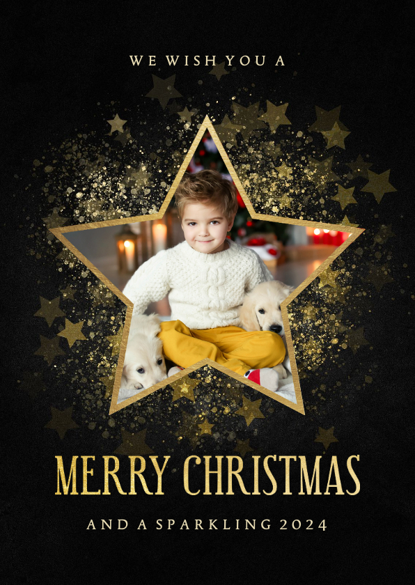 Stijlvolle kerstkaart gouden ster met foto - Kerstkaarten Kerstkaarten - Stijlvolle kerstkaart gouden ster met foto