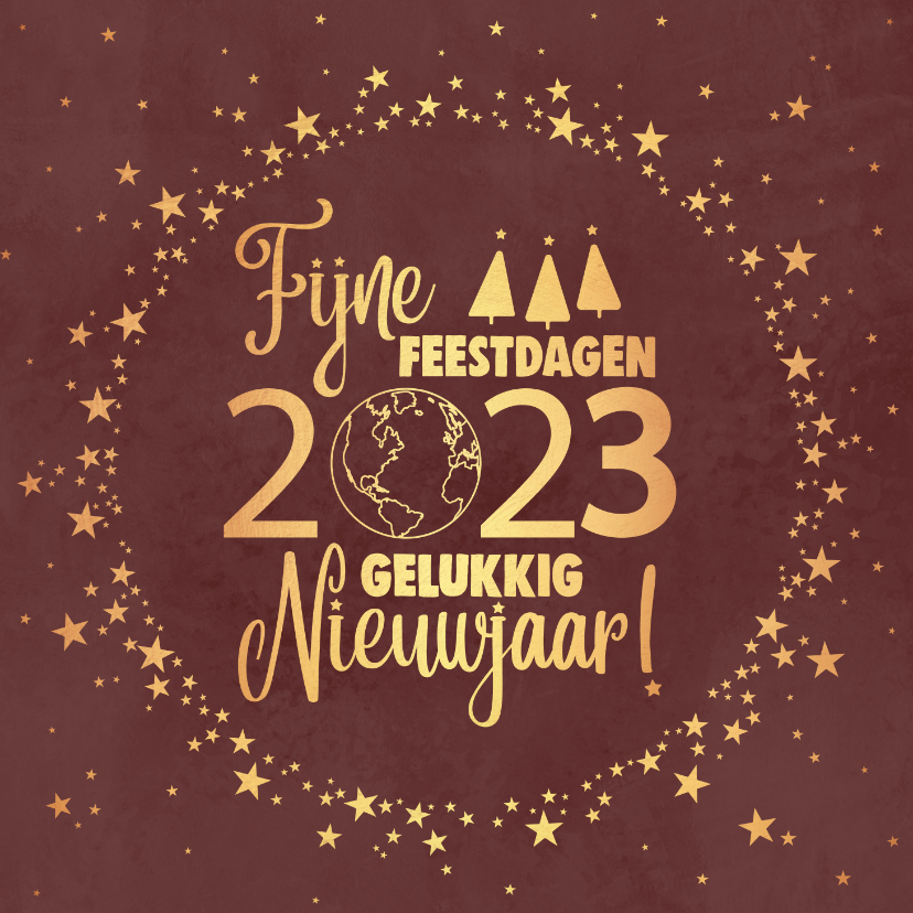 Stijlvolle kerstkaart gouden sterretjes en wereldbol - Kerstkaarten Kerstkaarten - Stijlvolle kerstkaart gouden sterretjes en wereldbol