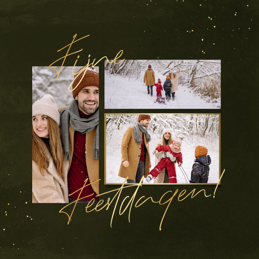 Stijlvolle kerstkaart groen met fotocollage en spetters - Kerstkaarten Kerstkaarten - Stijlvolle kerstkaart groen met fotocollage en spetters