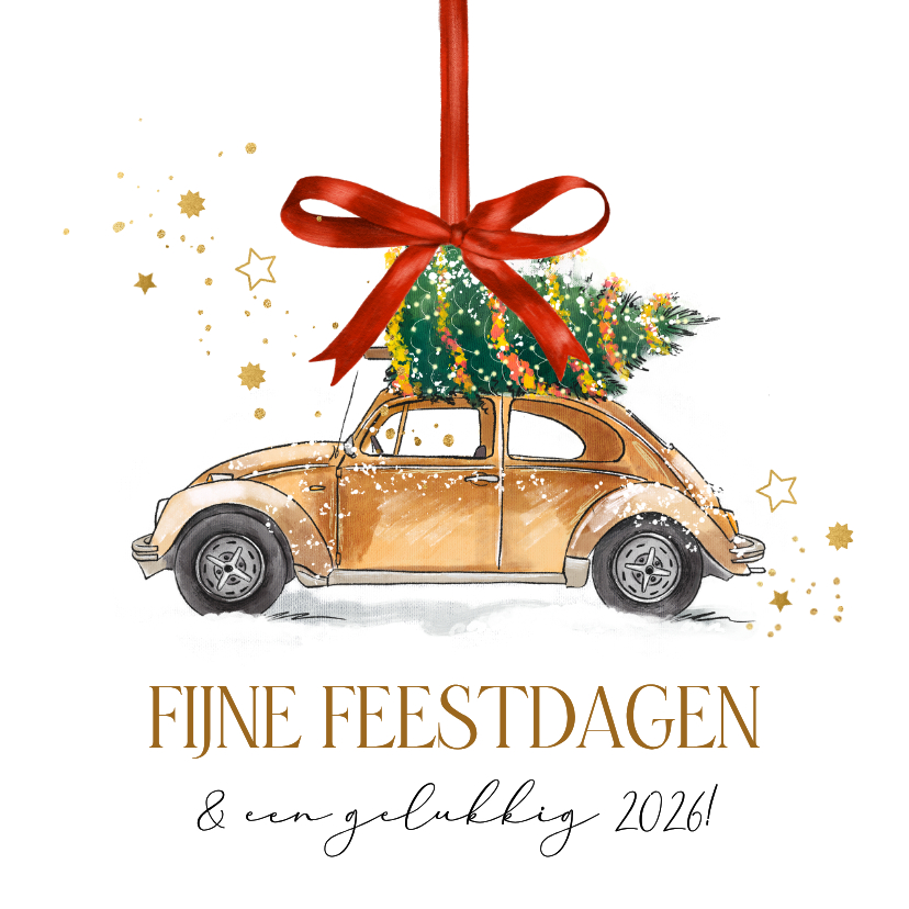 Stijlvolle kerstkaart illustratie verhuizing auto kerstboom - Kerstkaarten Kerstkaarten - Stijlvolle kerstkaart illustratie verhuizing auto kerstboom