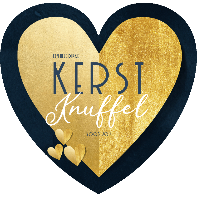 Kerstkaarten - Stijlvolle kerstkaart kerstknuffel hartvorm goudlook blauw
