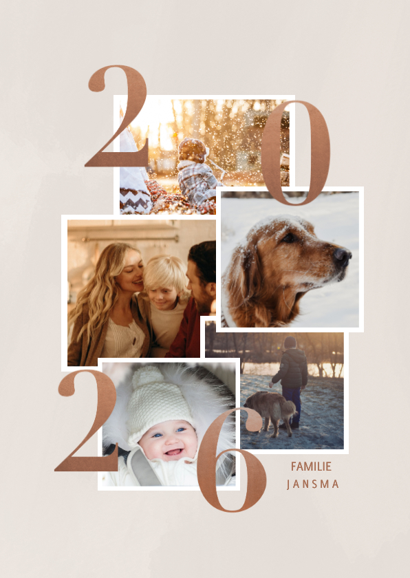 Kerstkaarten - Stijlvolle kerstkaart met fotocollage en 2026