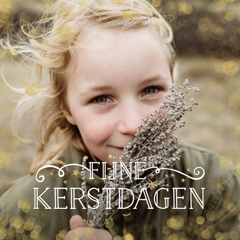 Stijlvolle kerstkaart met grote foto en gouden confetti - Kerstkaarten Kerstkaarten - Stijlvolle kerstkaart met grote foto en gouden confetti