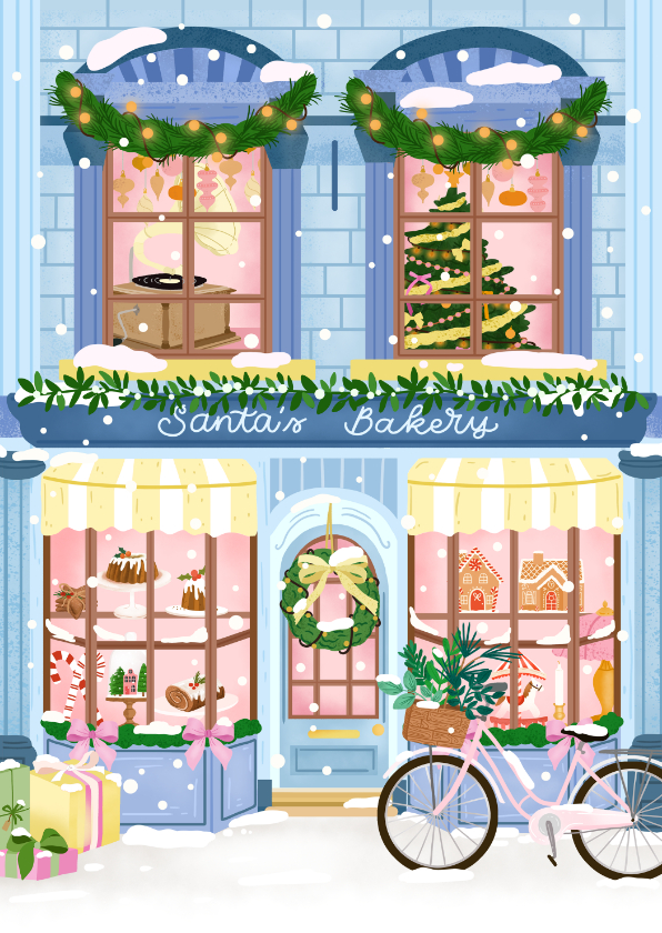 Kerstkaarten - Stijlvolle kerstkaart met illustratie van een huisje