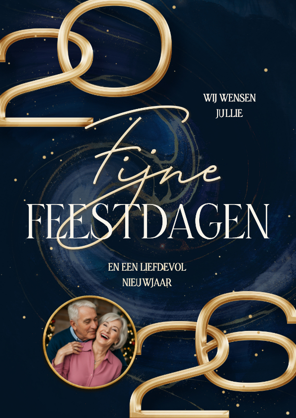 Kerstkaarten - Stijlvolle kerstkaart met marmer swirl en groot jaartal