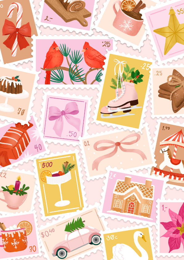 Kerstkaarten - Stijlvolle kerstkaart met postzegels