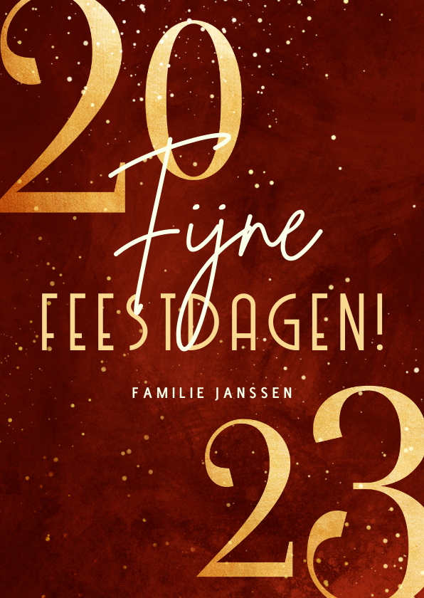Stijlvolle kerstkaart rood 2022 goudlook met sparkles - Kerstkaarten Kerstkaarten - Stijlvolle kerstkaart rood 2022 goudlook met sparkles