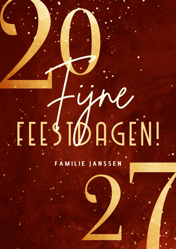 Stijlvolle kerstkaart rood 2027 goudlook met sparkles - Kerstkaarten Kerstkaarten - Stijlvolle kerstkaart rood 2027 goudlook met sparkles