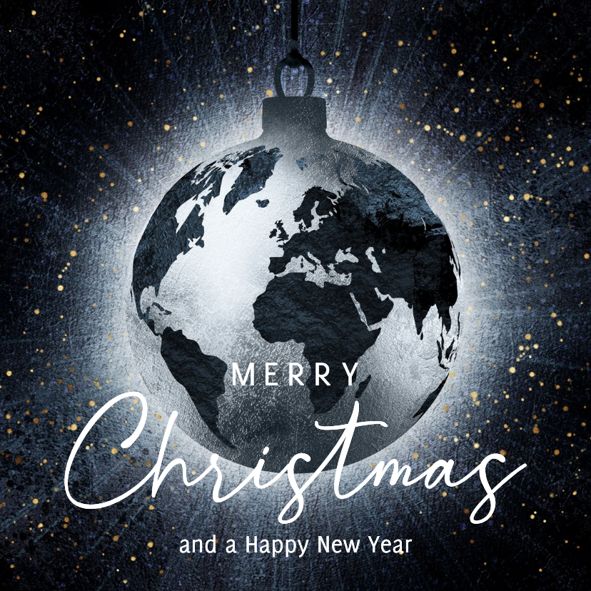 Kerstkaarten - Stijlvolle kerstkaart stoere wereldbol kerstbal