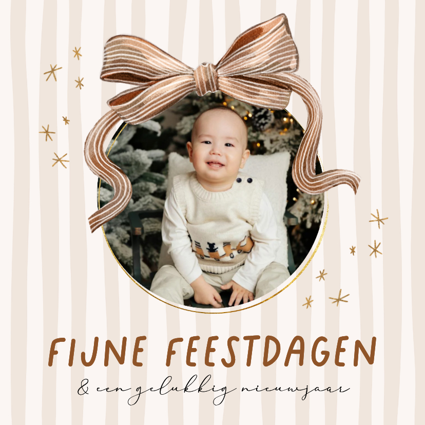 Kerstkaarten - Stijlvolle kerstkaart streeppatroon watercolor strik foto