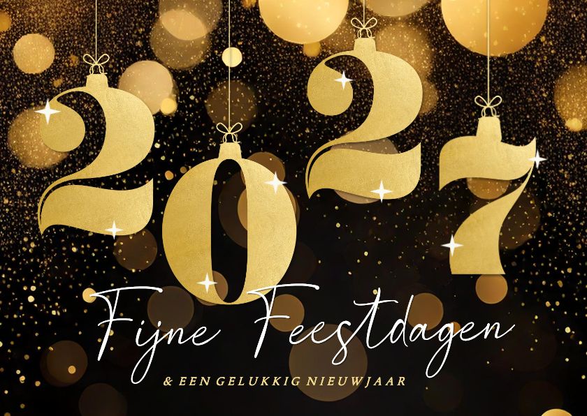 Stijlvolle kerstkaart zwart met gouden 2027 glitters - Kerstkaarten Kerstkaarten - Stijlvolle kerstkaart zwart met gouden 2027 glitters
