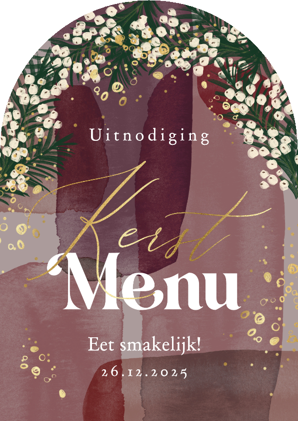 Stijlvolle menukaart watercolor kersttakken bubbels goud - Kerstkaarten Kerstkaarten - Stijlvolle menukaart watercolor kersttakken bubbels goud
