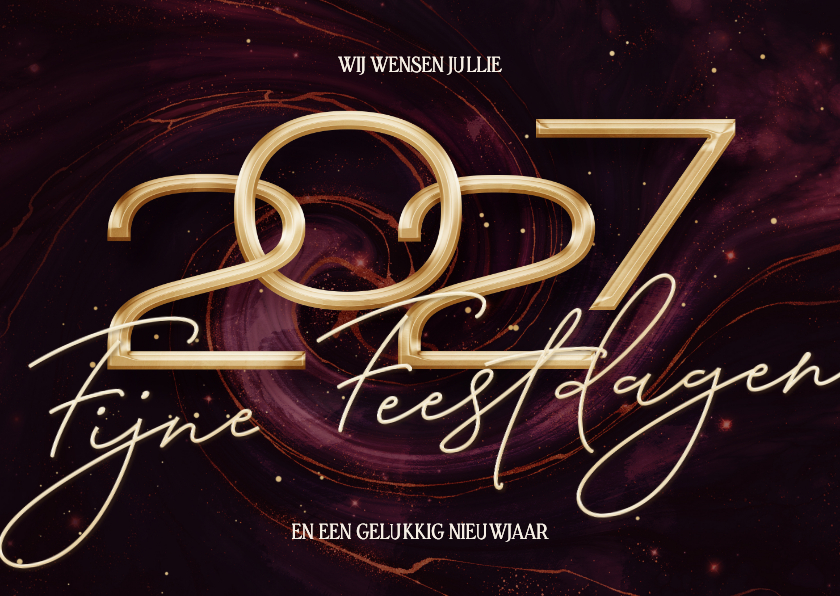 Stijlvolle rode kerstkaart 2027 met marmer swirl - Kerstkaarten Kerstkaarten - Stijlvolle rode kerstkaart 2027 met marmer swirl