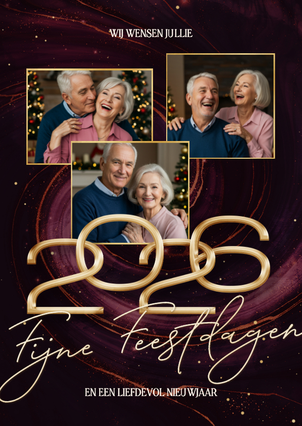 Kerstkaarten - Stijlvolle rode marmer swirl fotocollage kerstkaart 2026