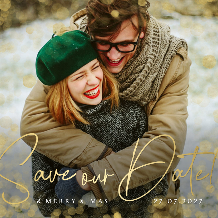 Stijlvolle Save the Date kerstkaart met grote eigen foto - Kerstkaarten Kerstkaarten - Stijlvolle Save the Date kerstkaart met grote eigen foto