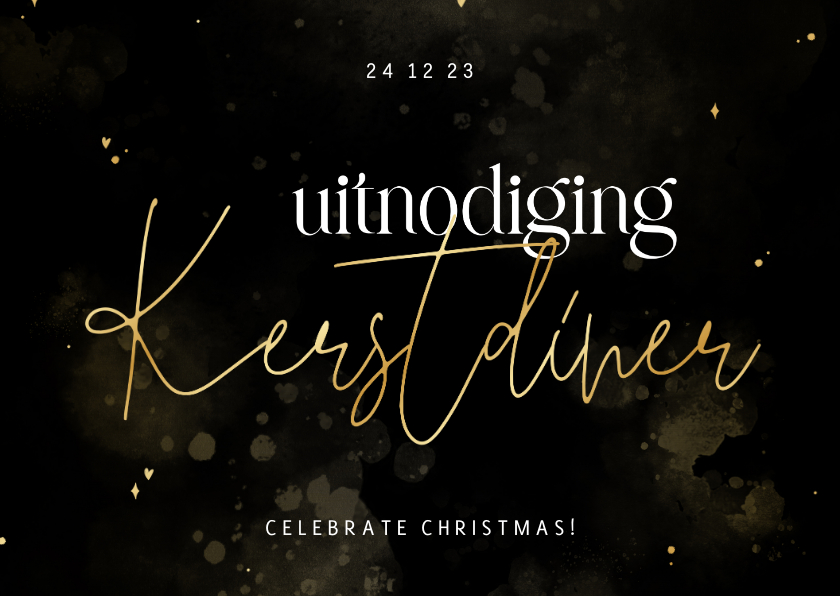 Stijlvolle uitnodiging kerstdiner met goudlook details - Kerstkaarten Kerstkaarten - Stijlvolle uitnodiging kerstdiner met goudlook details