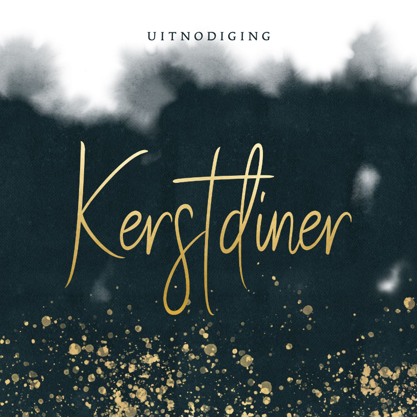 Stijlvolle uitnodiging kerstdiner waterverf & gouden tekst - Kerstkaarten Kerstkaarten - Stijlvolle uitnodiging kerstdiner waterverf & gouden tekst