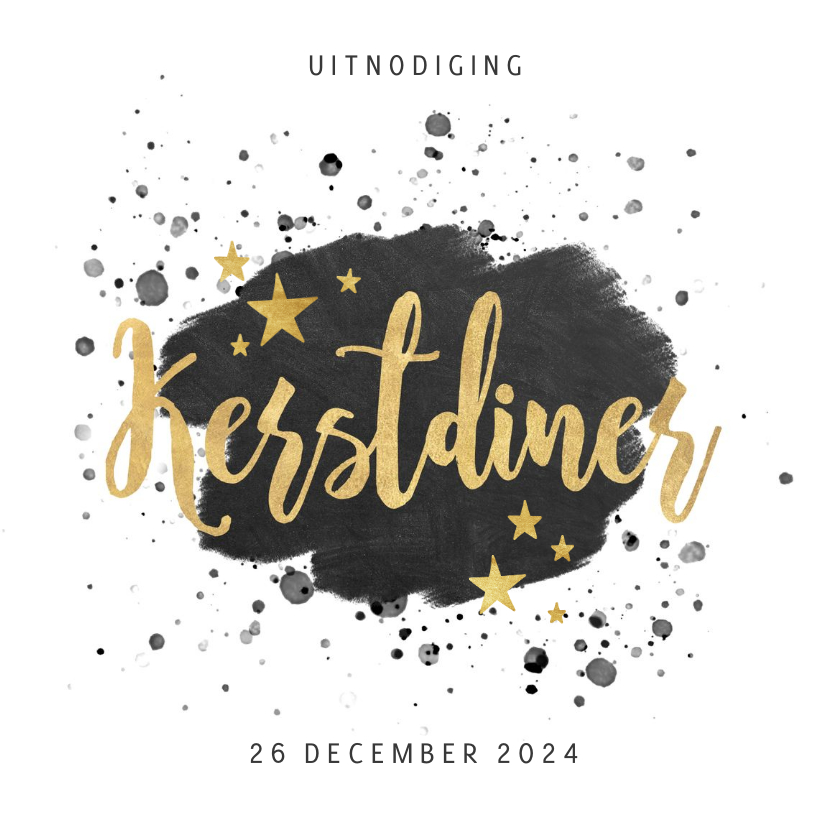 Stijlvolle uitnodiging kerstdiner zwarte verf & gouden tekst - Kerstkaarten Kerstkaarten - Stijlvolle uitnodiging kerstdiner zwarte verf & gouden tekst