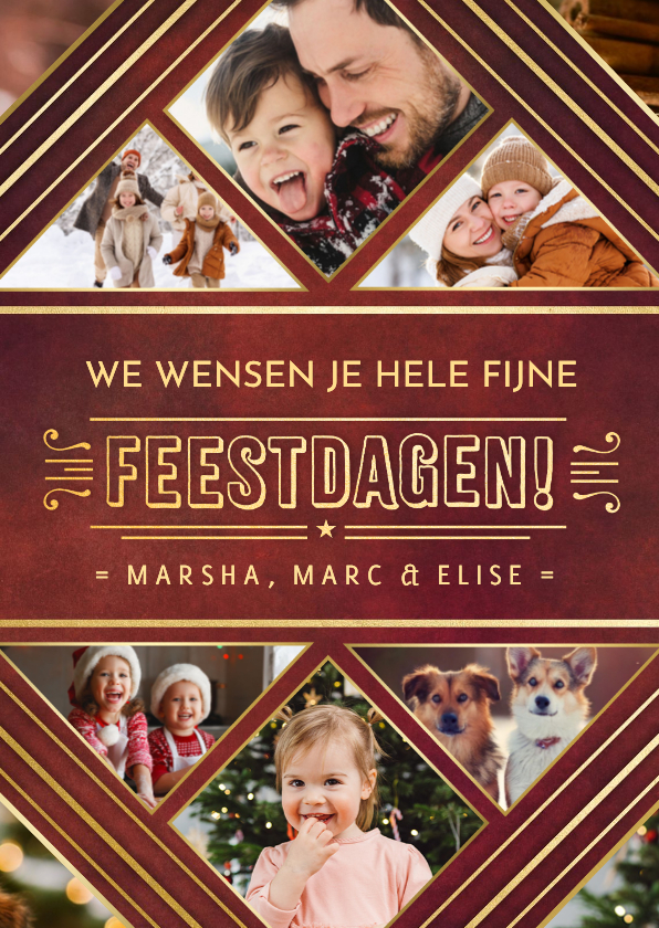 Kerstkaarten - Stijlvolle vintage art-deco kerstkaart met eigen foto's