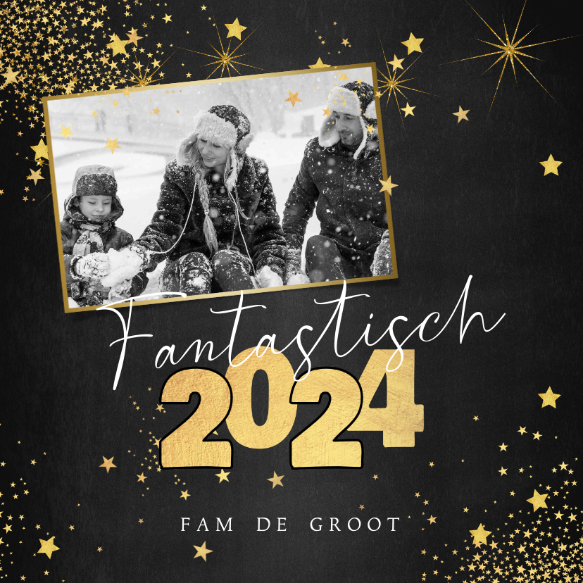 Stoere en stijlvolle kerstkaart met foto en sterren - Kerstkaarten Kerstkaarten - Stoere en stijlvolle kerstkaart met foto en sterren